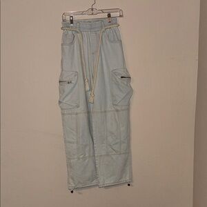 Aelfric Eden Light Blue Wide Leg Cargo Jeans with Rope Belt